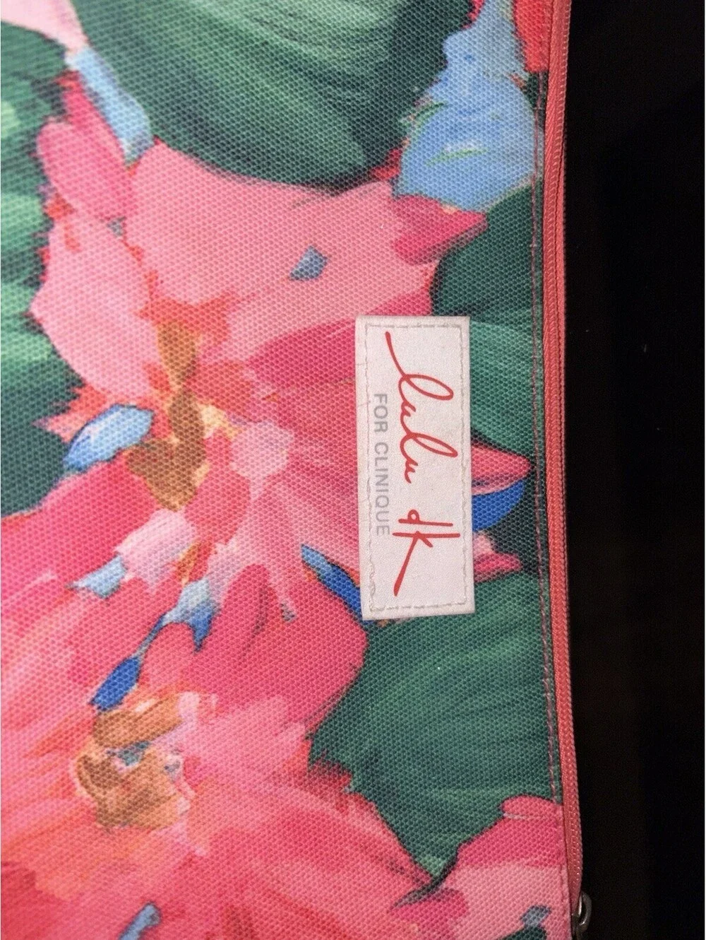 Lulu DK for Clinique Cosmetic Makeup Bag Floral Print Zipper Pouch Travel Case